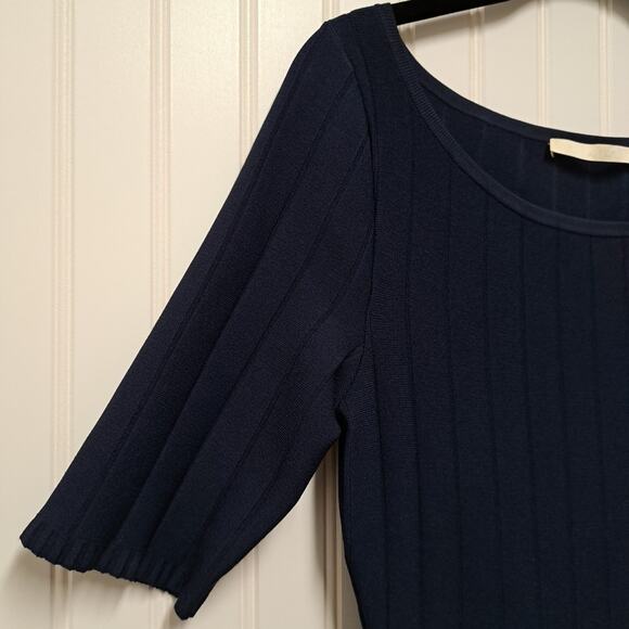 Jason Wu Collection Dress Womens S Navy Blue Ribbed Pleated Half Sleeve Pullover - Picture 6 of 16